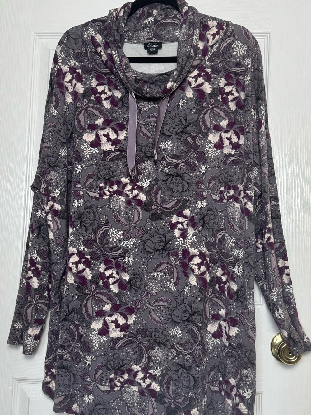 Simply Emma 3X Purple Floral Cowl Neck Long Sleeve Tunic
